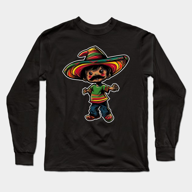 Cinco de mayo mexican boy wear sumbrero and mustache Long Sleeve T-Shirt by emhaz